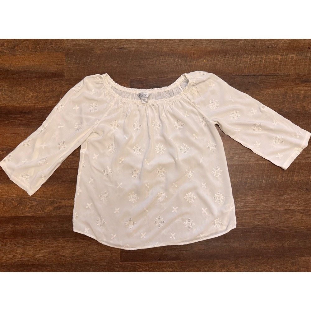 Vintage Allison Taylor Blouse Large White Embroidered Peasant Top Y2K 90s
